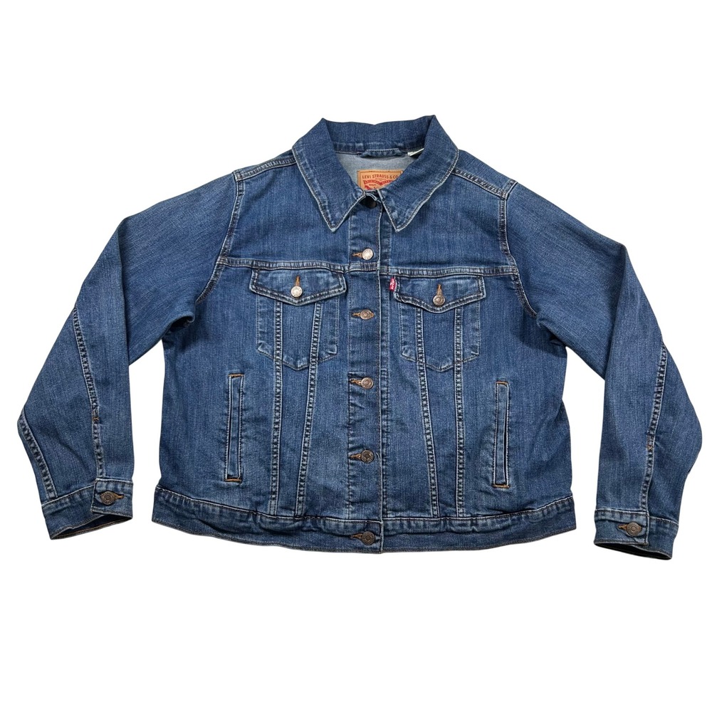 Levis Denim Jacket Womens 1x Medium Wash Plus Trucker Blue Stretch A8492-0002